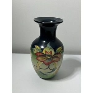 Beautiful Vintage Accent Hand Painted  Multi Color Floral 8" Pottery Vase